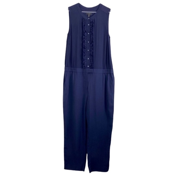 J.crew Silk Ruffle Front Jumpsuit in Navy Blue StyleF5571 - Picture 3 of 9